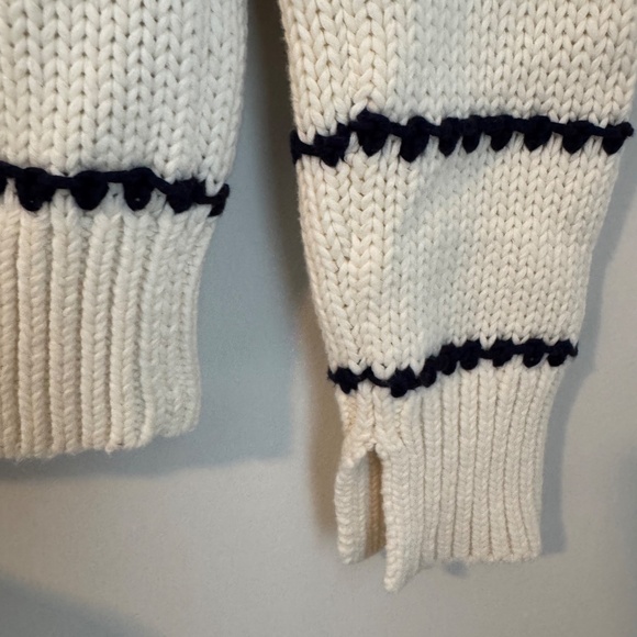 NWT Madewell Stripe Ivory / Navy  Blue Textured Cotton Crewneck Sweater SZ XS - Picture 5 of 7